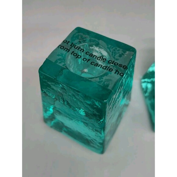 FIRE & LIGHT Recycled Art Glass 2.5" Aqua Blue Green Candlesticks - Picture 4 of 7